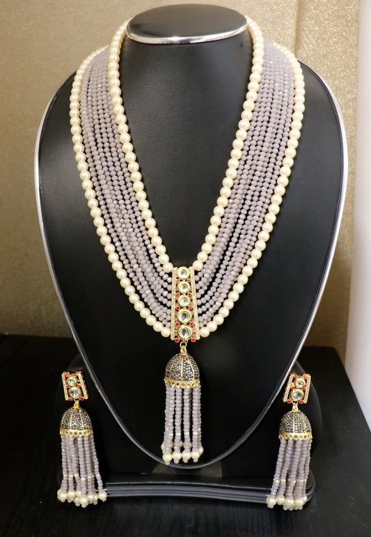 Grey lilac bead necklace set