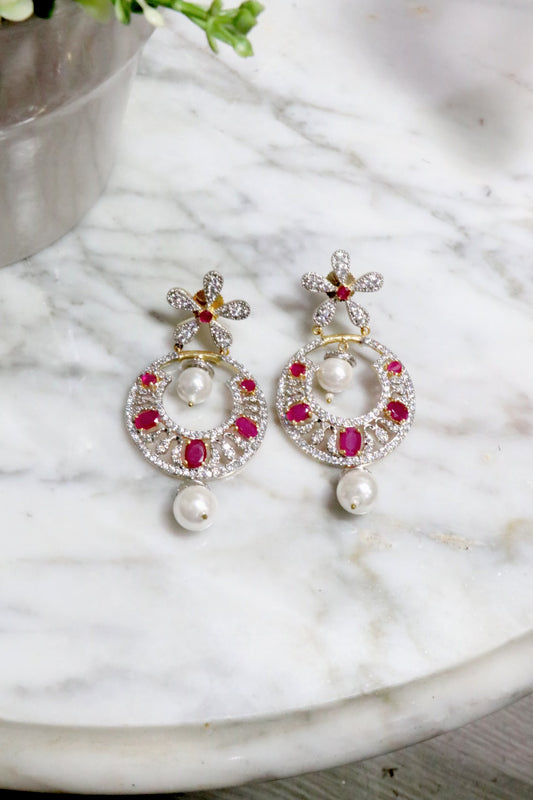 Magenta and pearl AD earrings - Selina Habibti Attire