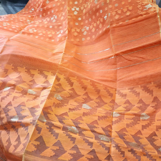 Traditional Dhaka made Jamdani saree Orange