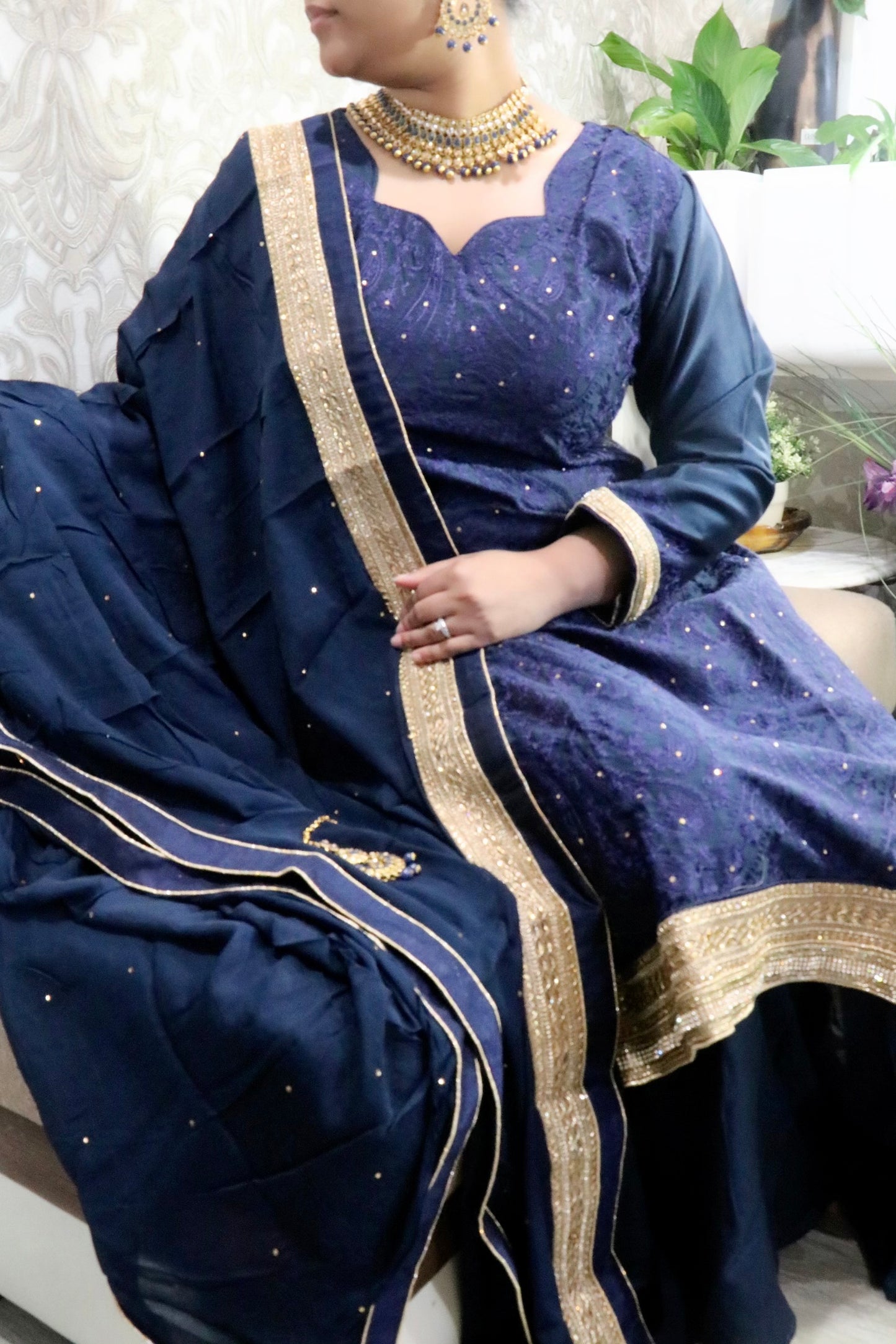 Navy blue party wear three piece suit - Selina Habibti Attire