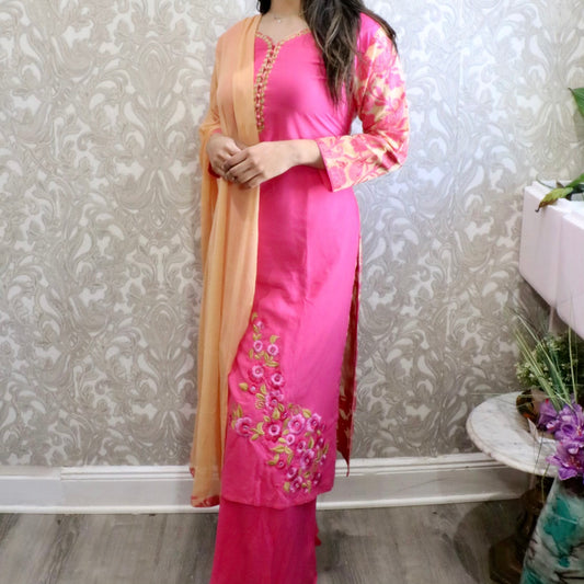 Linen boutique work three piece - Selina Habibti Attire