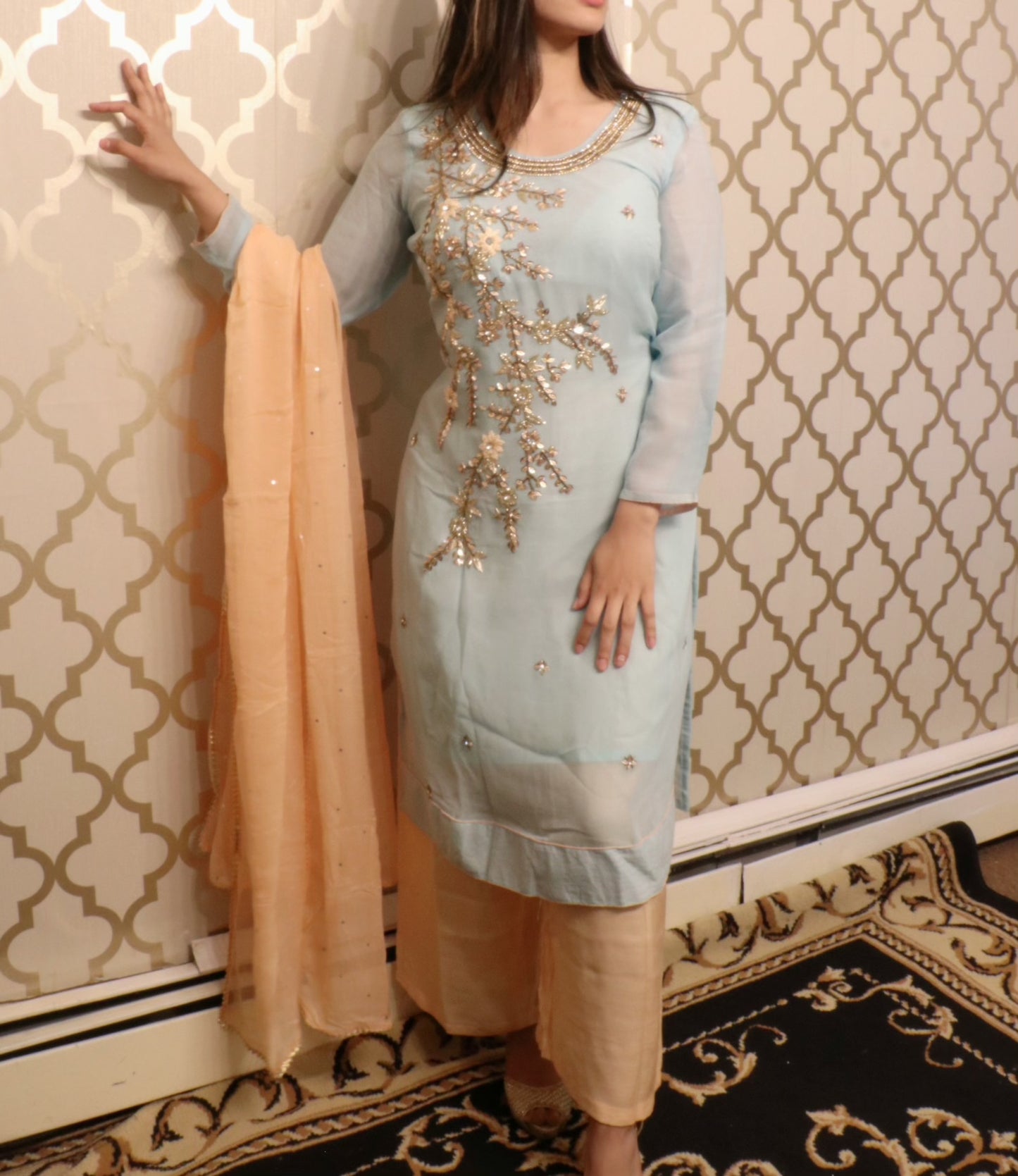 Pastel stone work three piece - Selina Habibti Attire