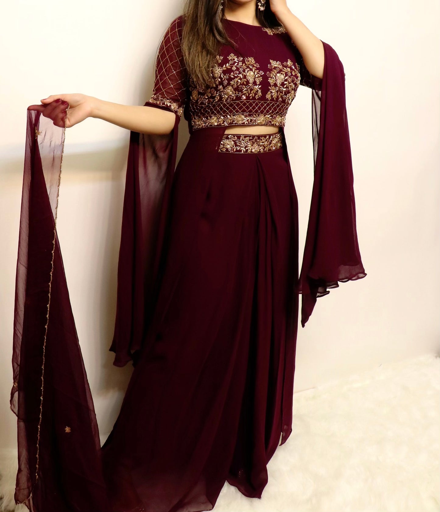 Purple gold embellished beaded designer suit