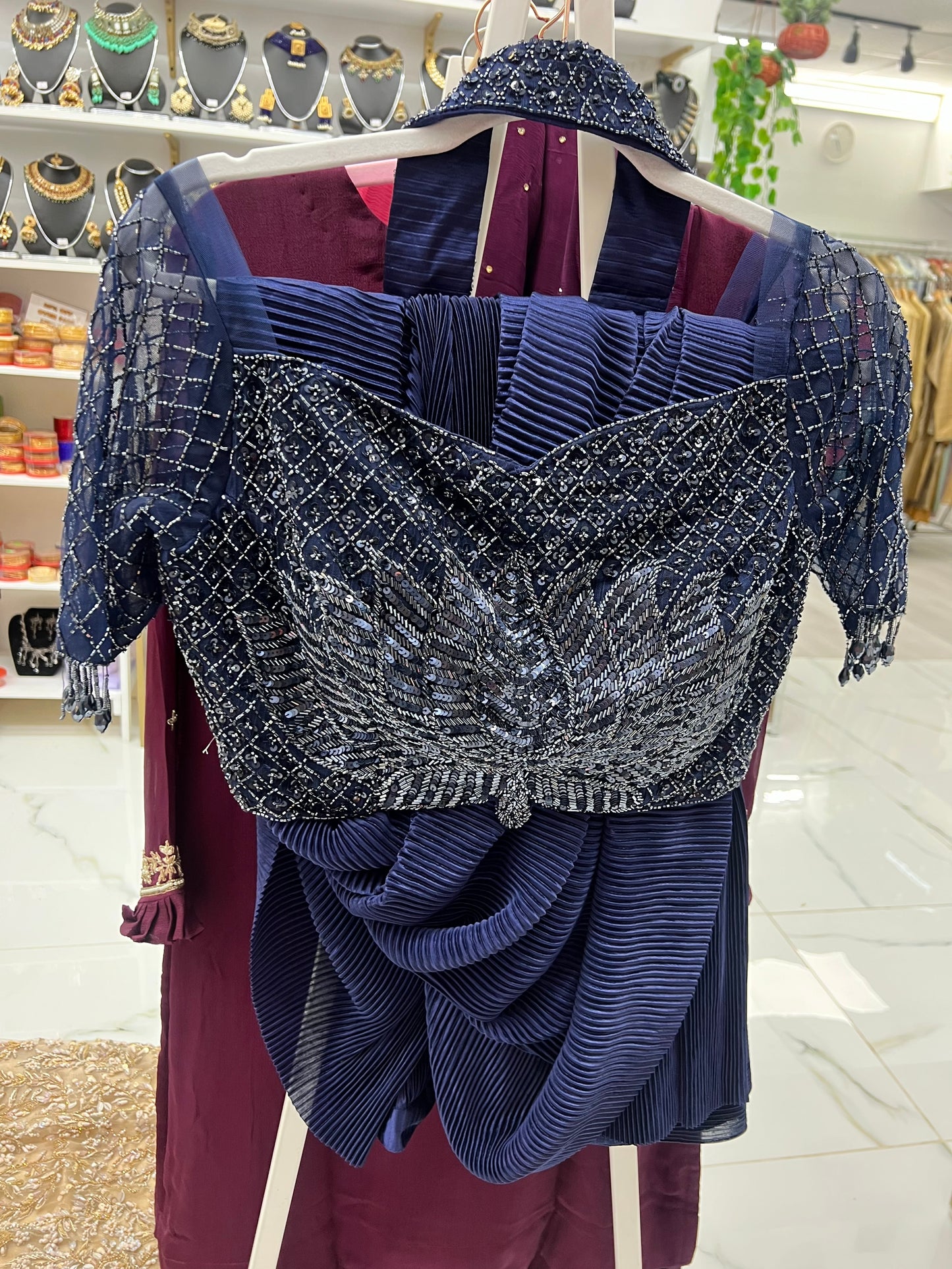 Navy blue ready silk saree