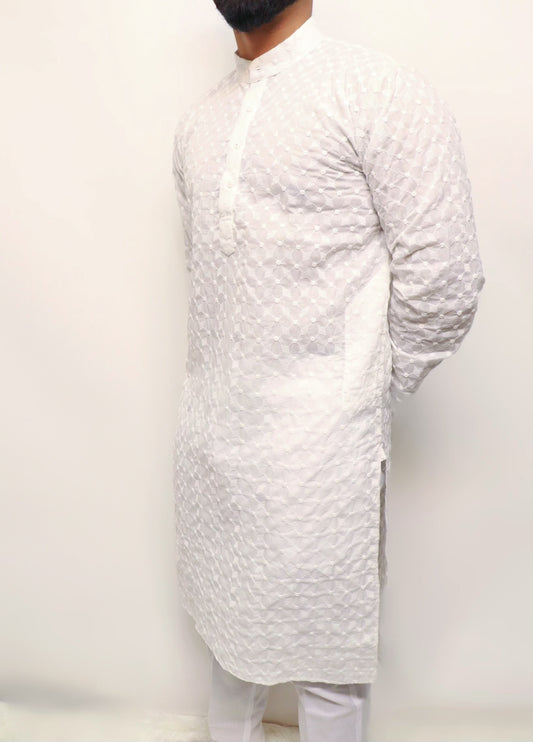 White cotton chikankari kurta set