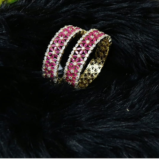 Magenta stone diamond cut bangles - Selina Habibti Attire