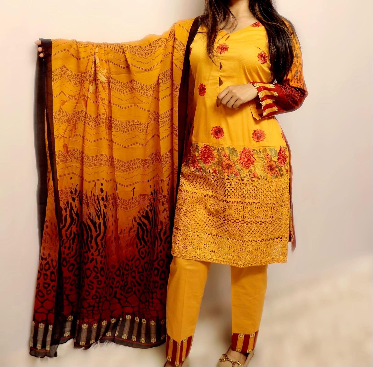 Turmeric chikankari lawn suit