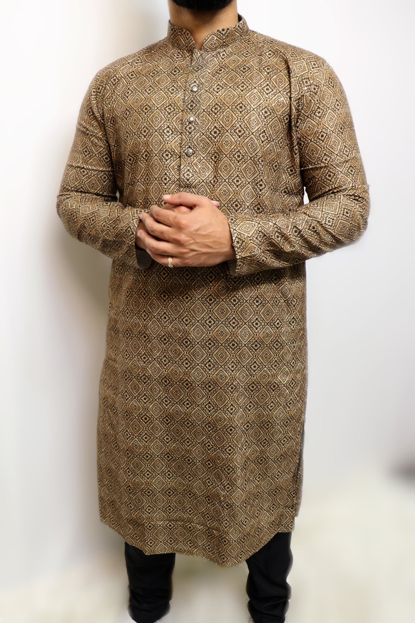 Brown and black sequence detail kurta set