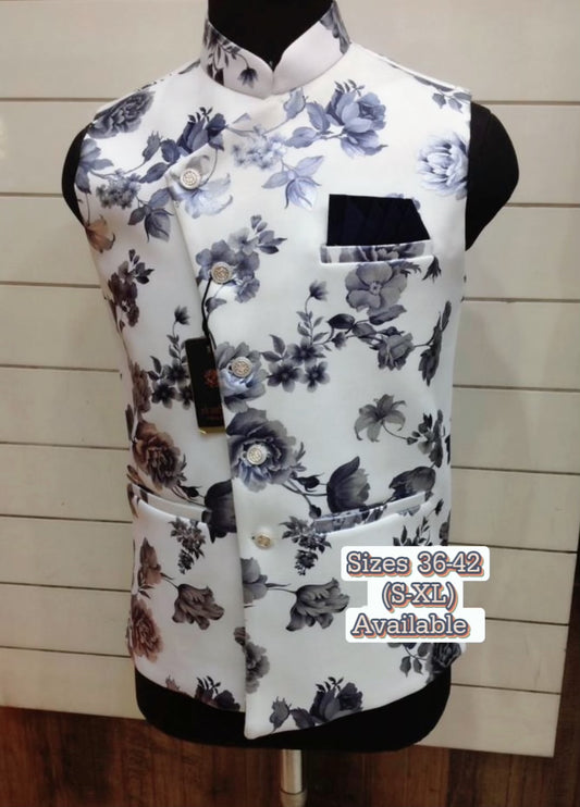 White and grey floral men vest