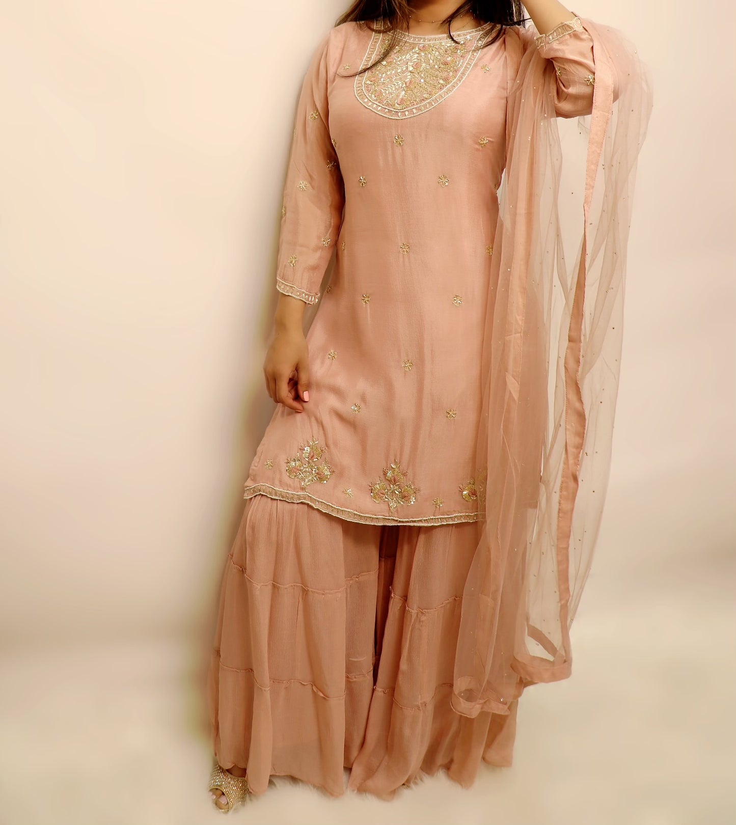 Peach gharara suit