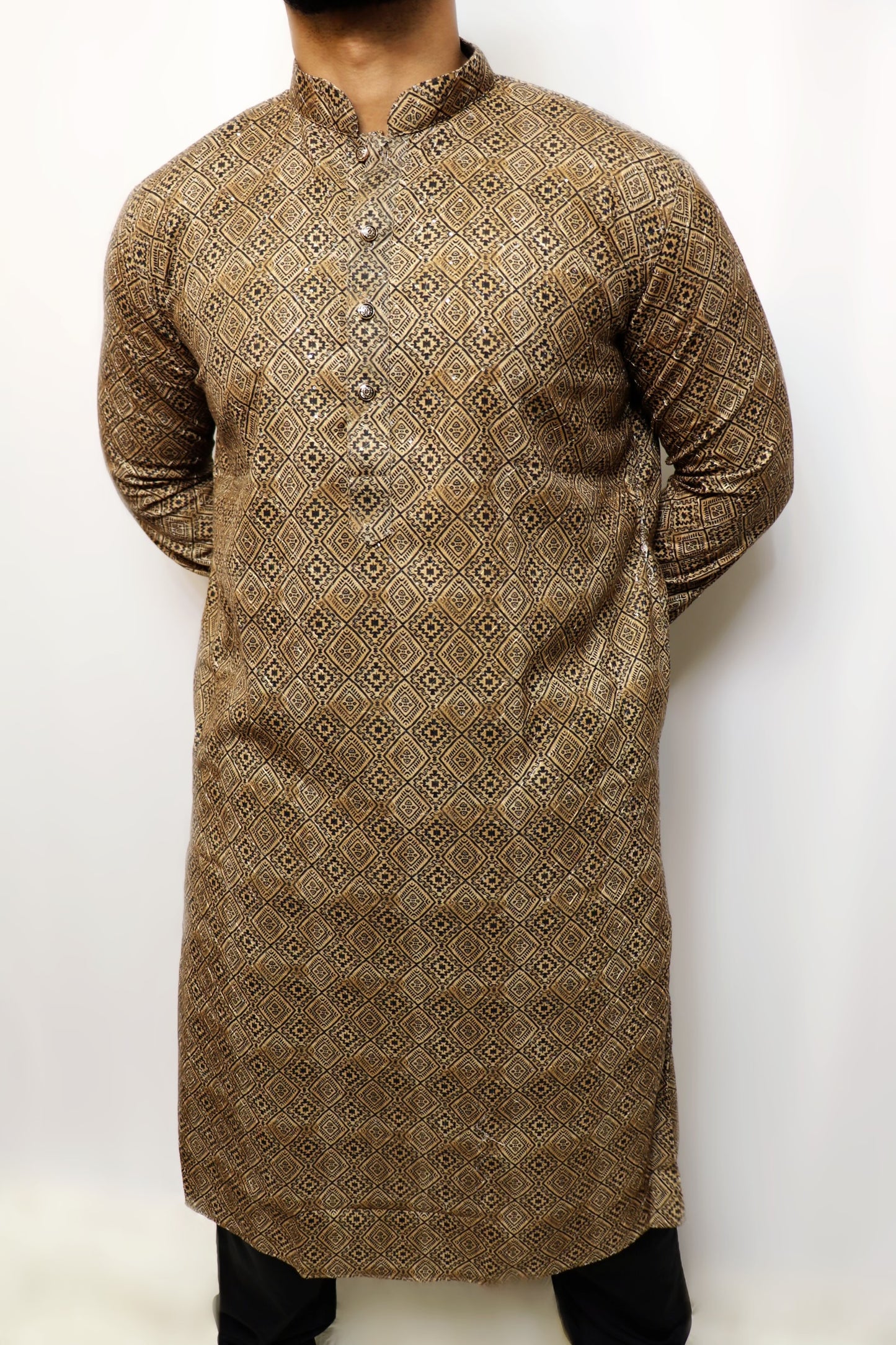 Brown and black sequence detail kurta set