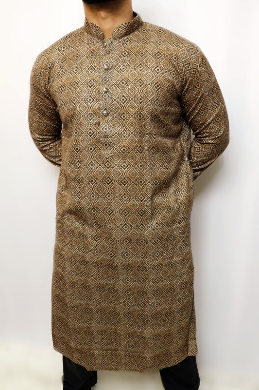 Brown and black sequence detail kurta set