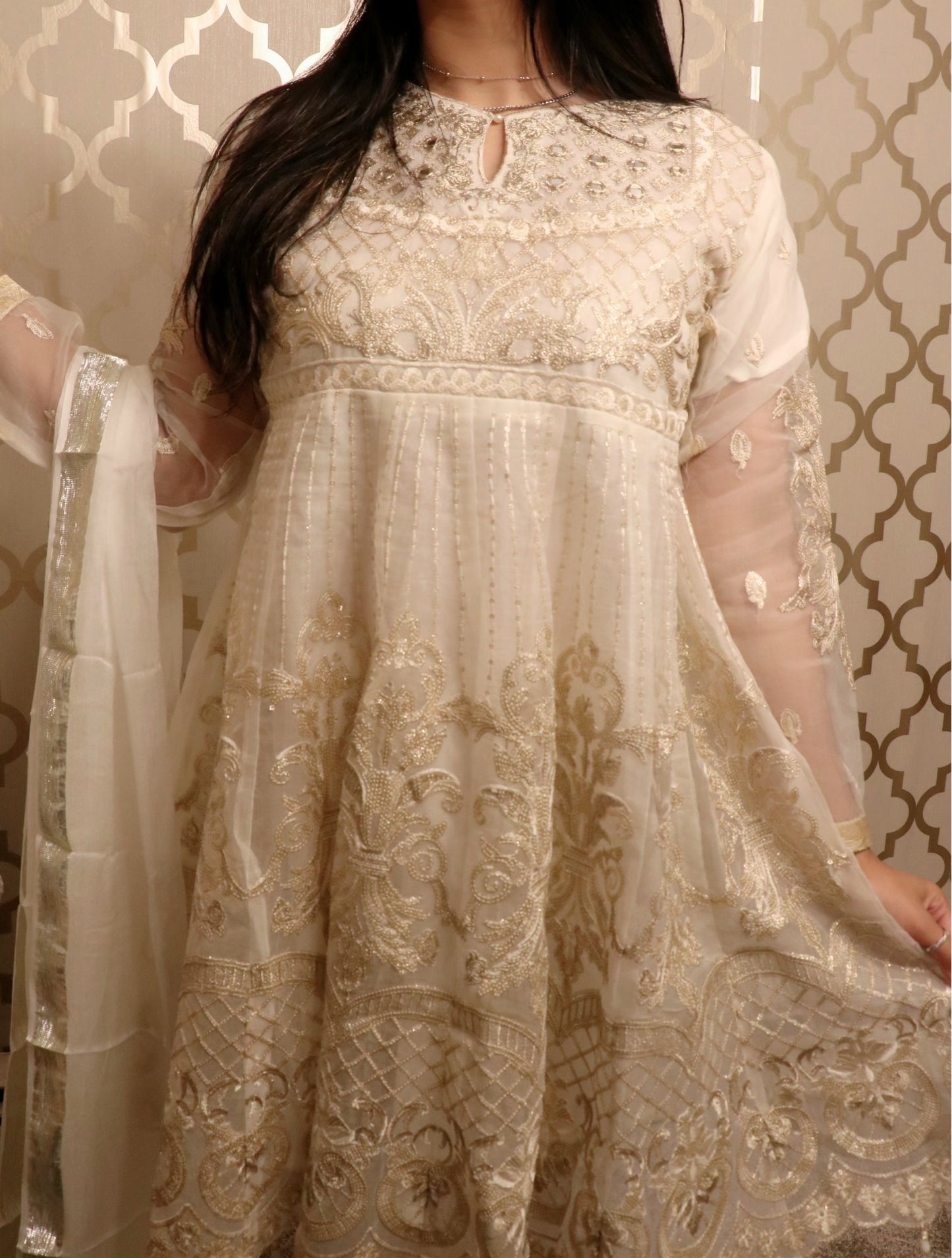 White gold net formal wear suit