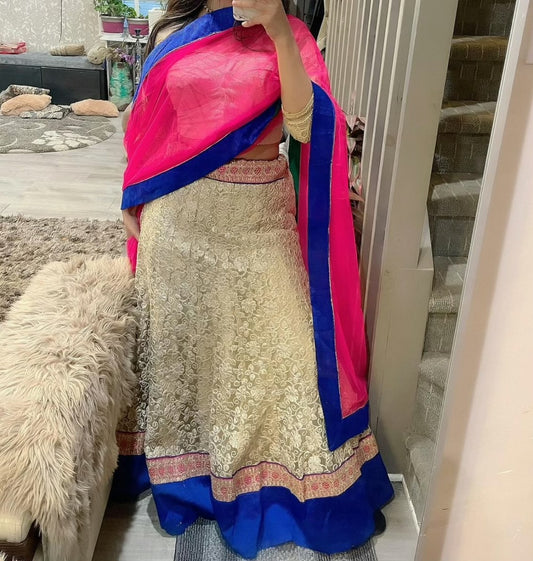 Lehenga cream, blue and pink combo - Selina Habibti Attire