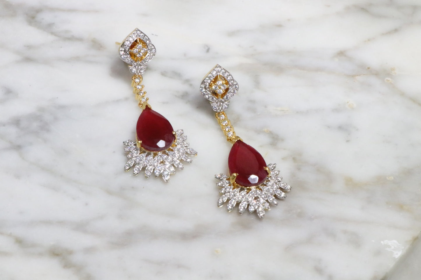 Red ruby diamond cut earrings - Selina Habibti Attire