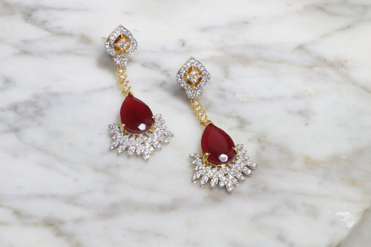 Red ruby diamond cut earrings - Selina Habibti Attire
