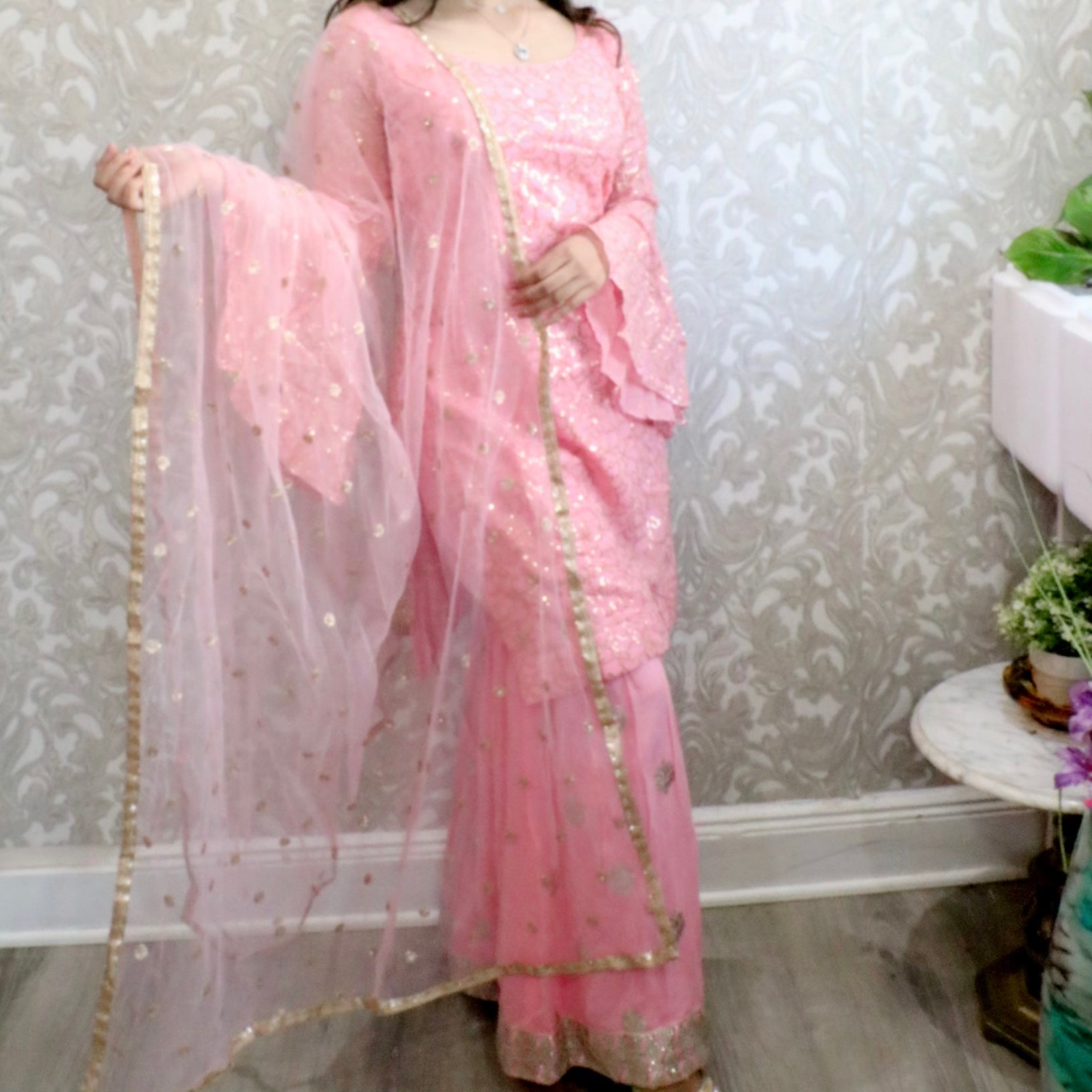 Pink sequence sharara three piece - Selina Habibti Attire