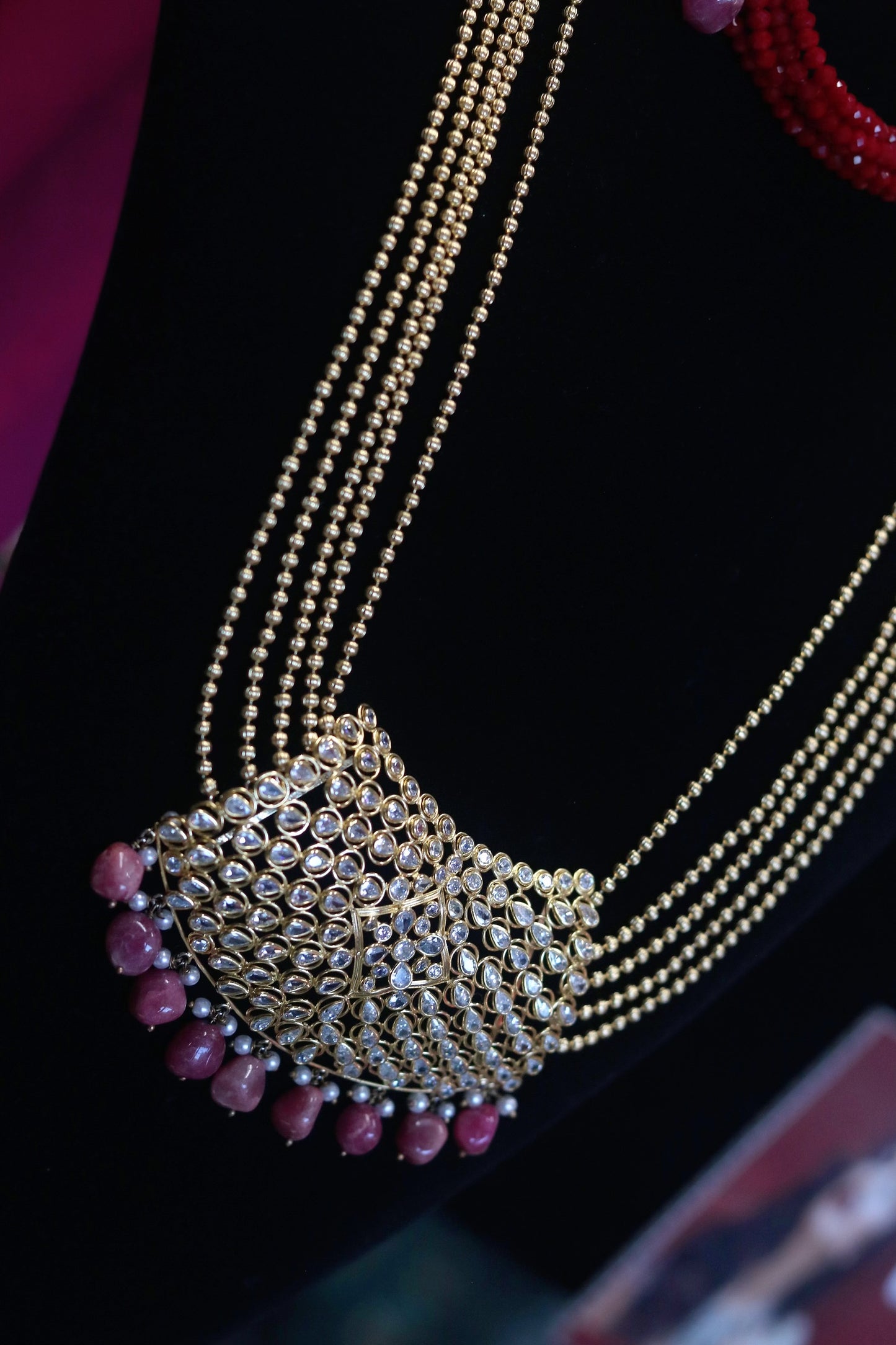 Long bridal gold plated necklace set - Selina Habibti Attire