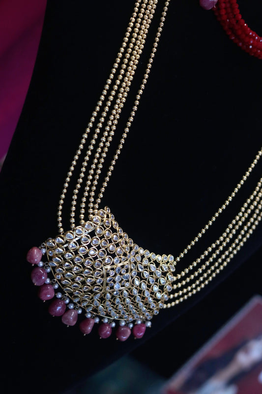 Long bridal gold plated necklace set - Selina Habibti Attire