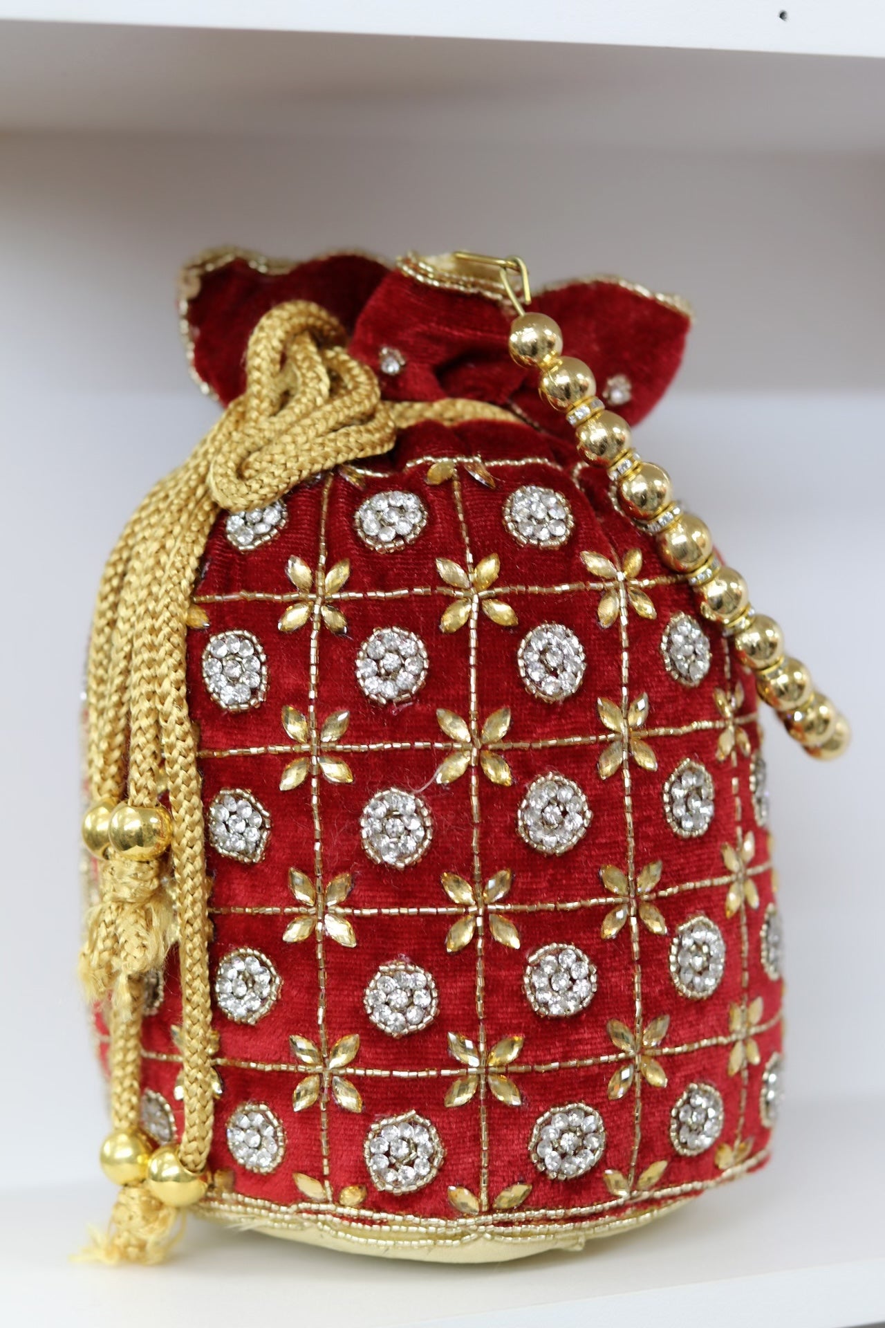 Pouch style velvet party red purse