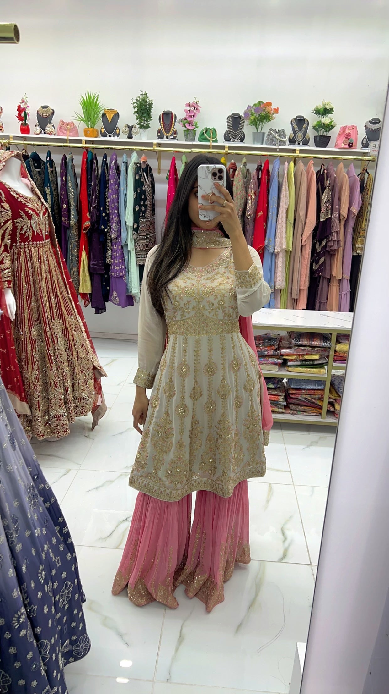 Peplam gharara in pink contrast