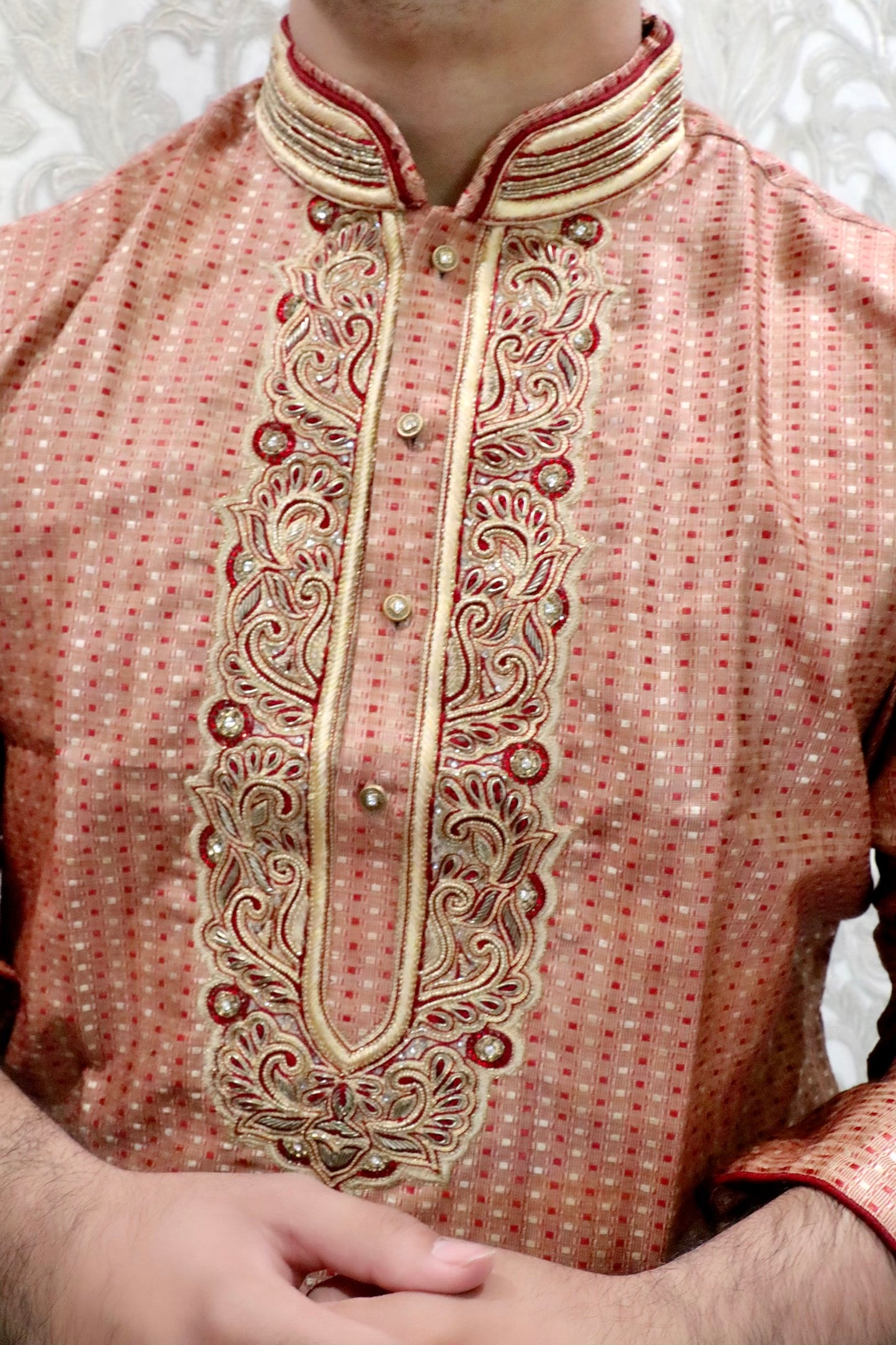Fancy collar bead work kurta - Selina Habibti Attire