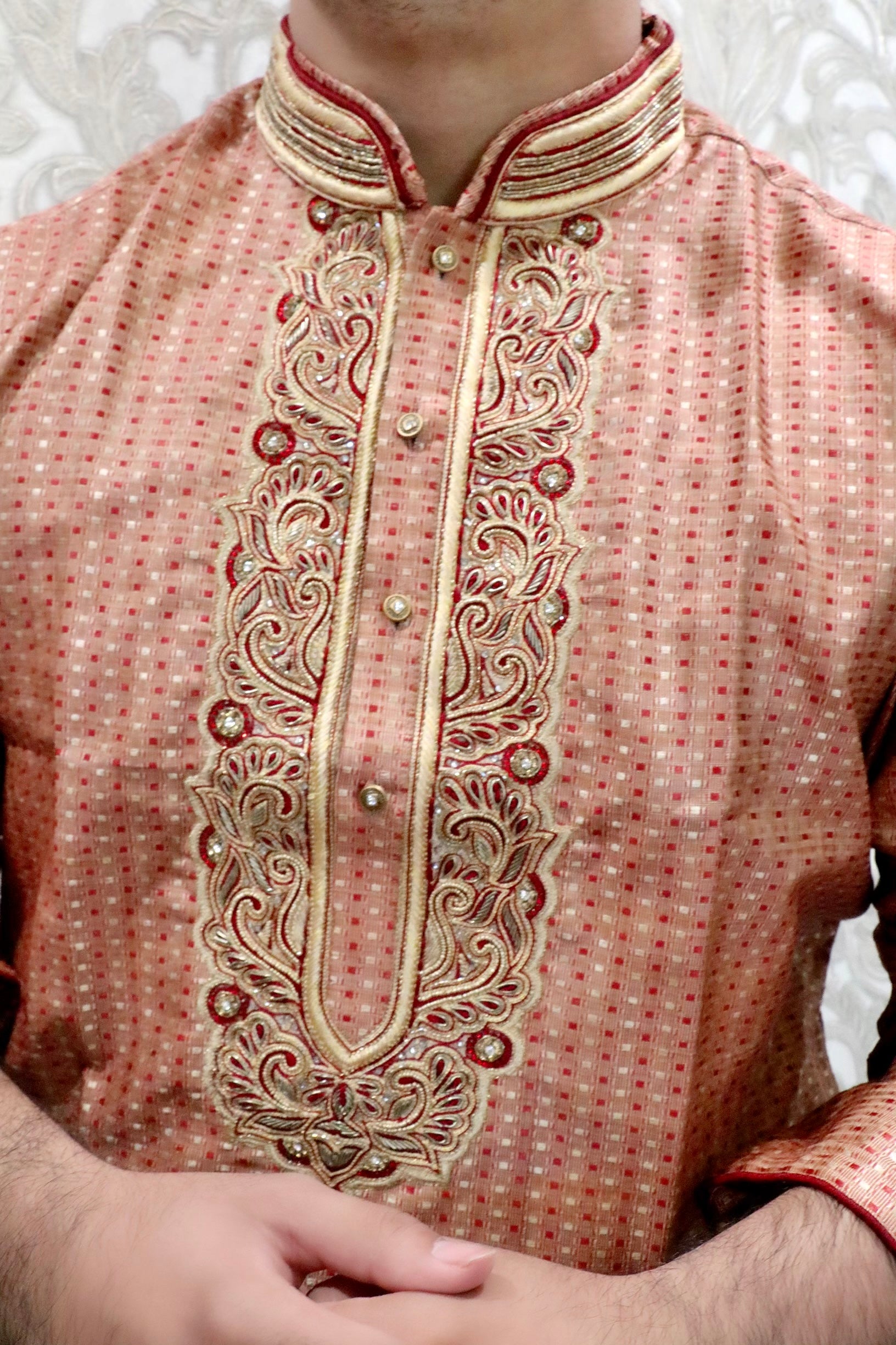 Fancy collar bead work kurta - Selina Habibti Attire