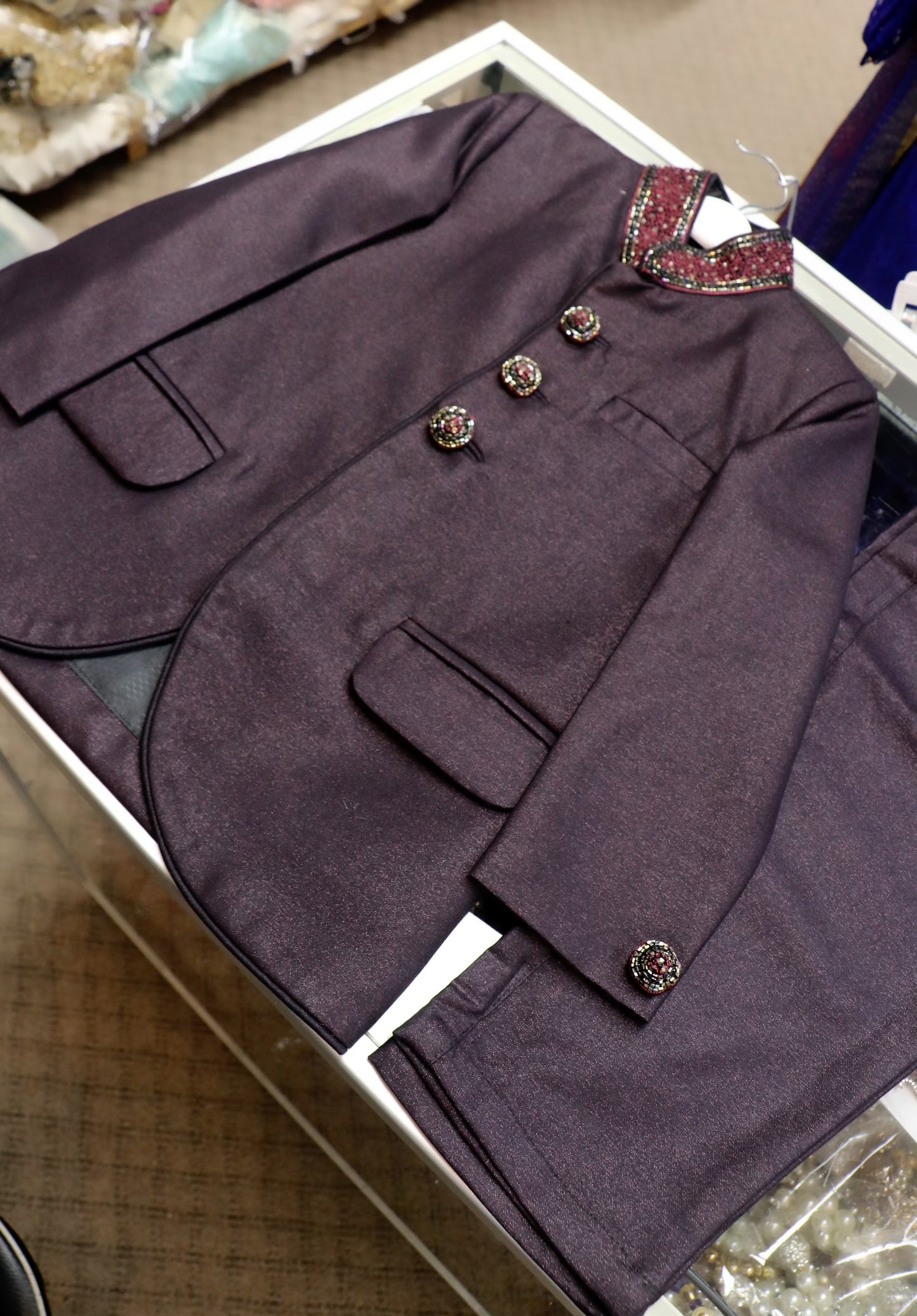Deep purple price coat set for boys