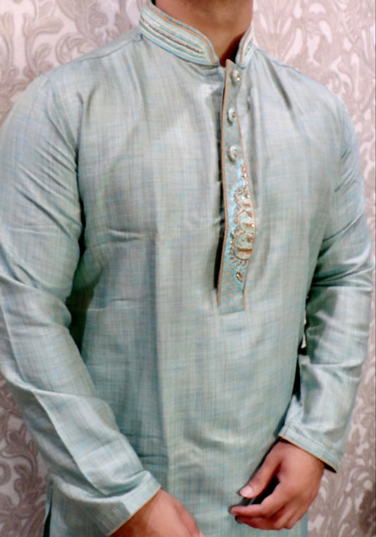 Light blue grey tone outwear kurta - Selina Habibti Attire
