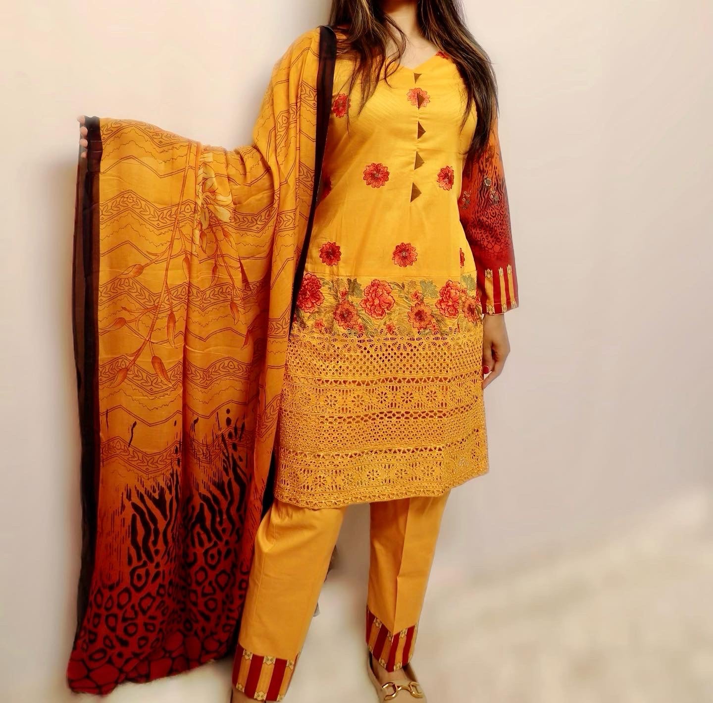 Turmeric chikankari lawn suit
