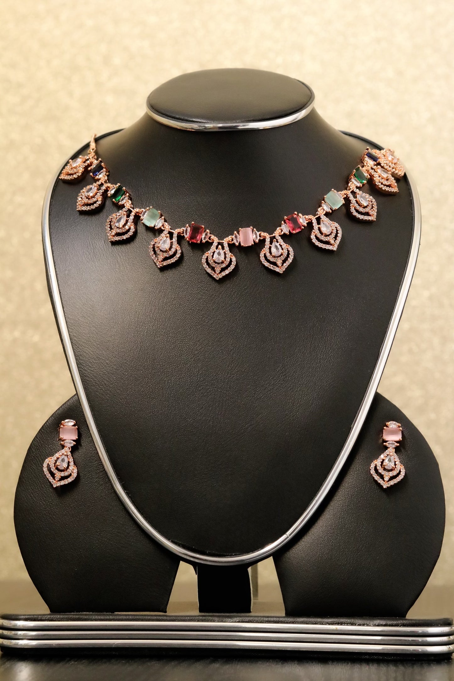 Multi colored rose gold necklace set