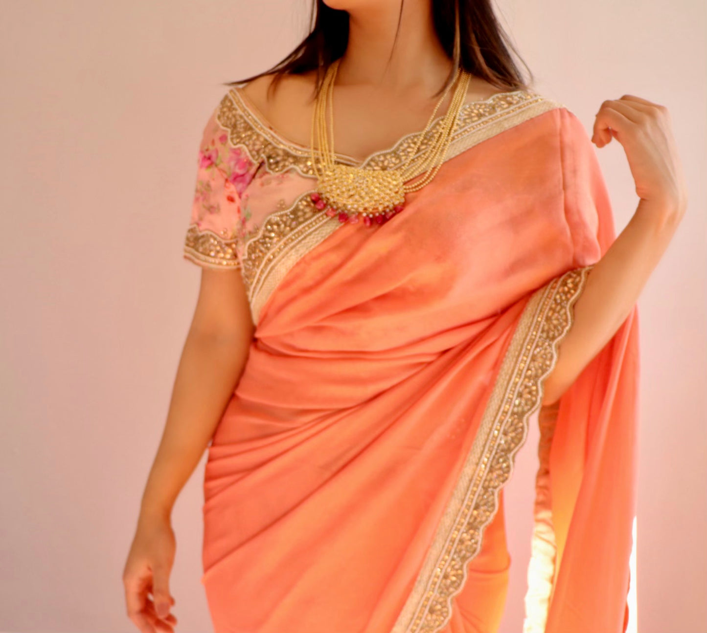 Long bridal gold plated necklace set - Selina Habibti Attire