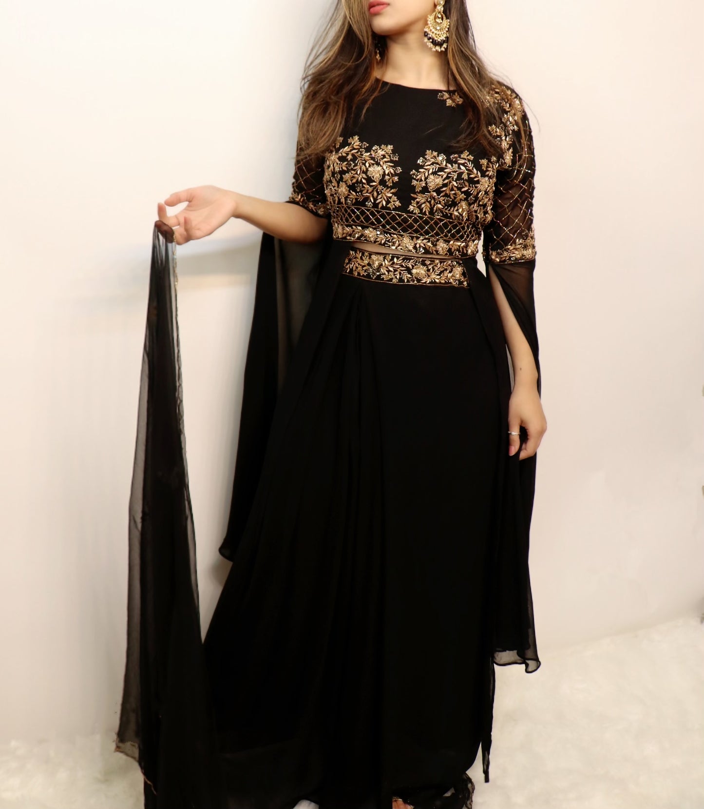 Black gold embellished beaded designer suit