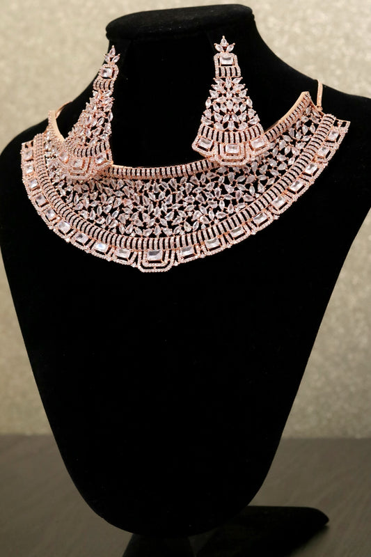 Rose gold diamond cut necklace set