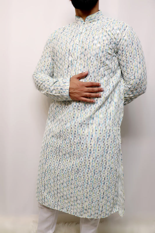 White tie dye sequence kurta set