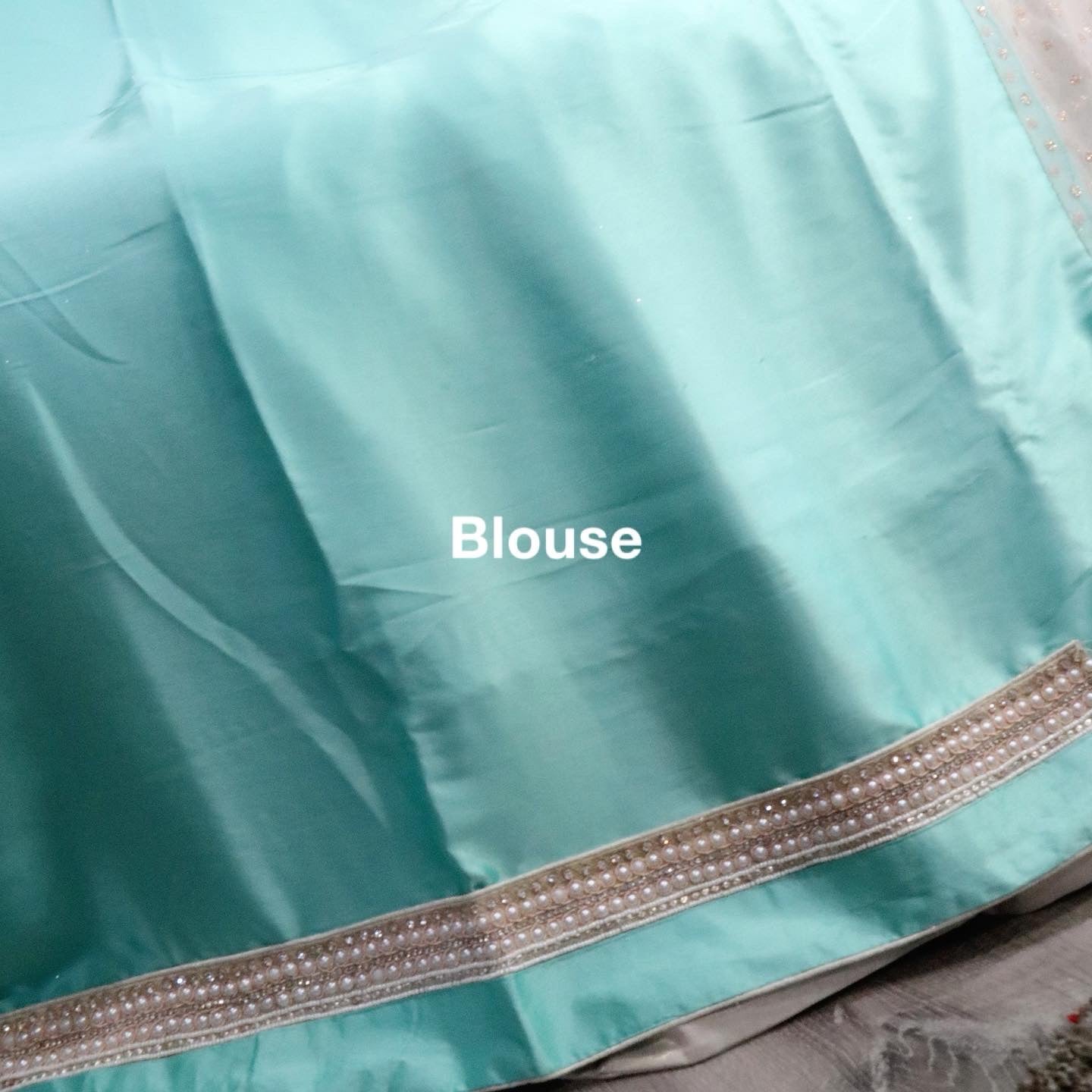 White net saree with mint silk - Selina Habibti Attire