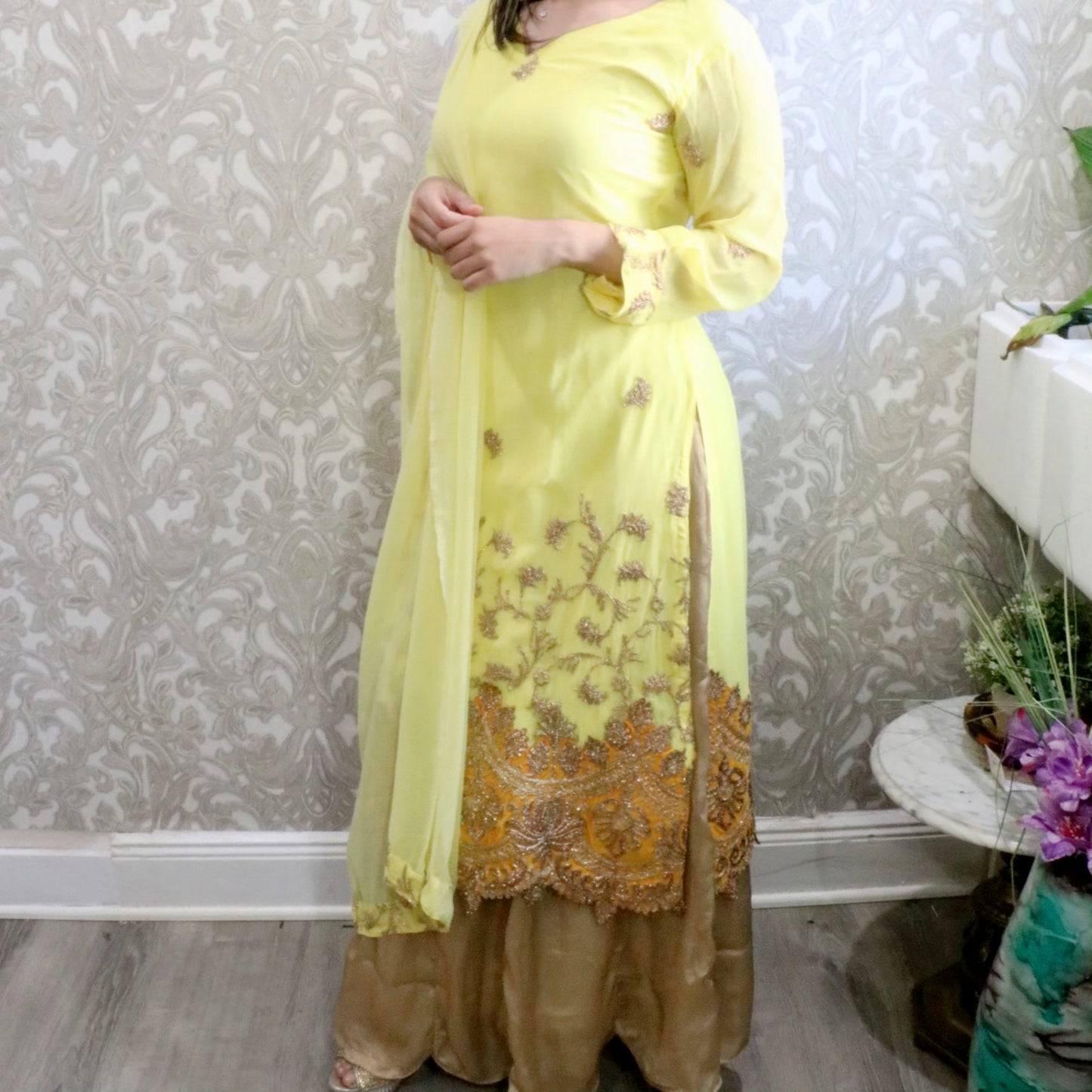 Yellow fancy skirt three piece - Selina Habibti Attire