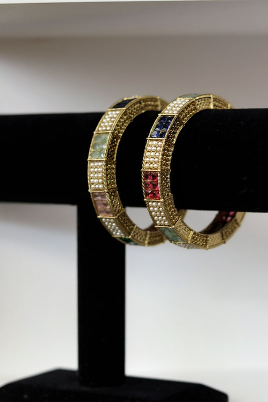 Multi color pearl work bangles