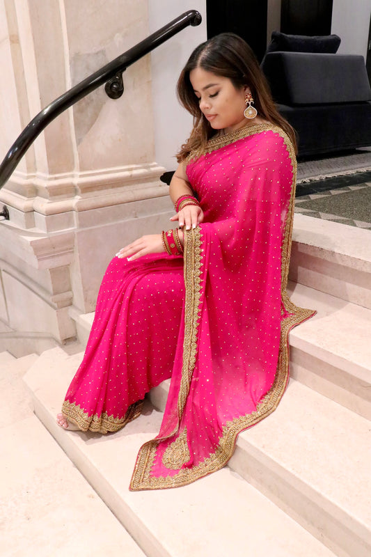 Pink georgette stone work saree