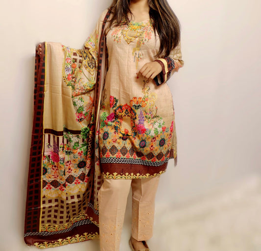 Light peach embroidered lawn suit