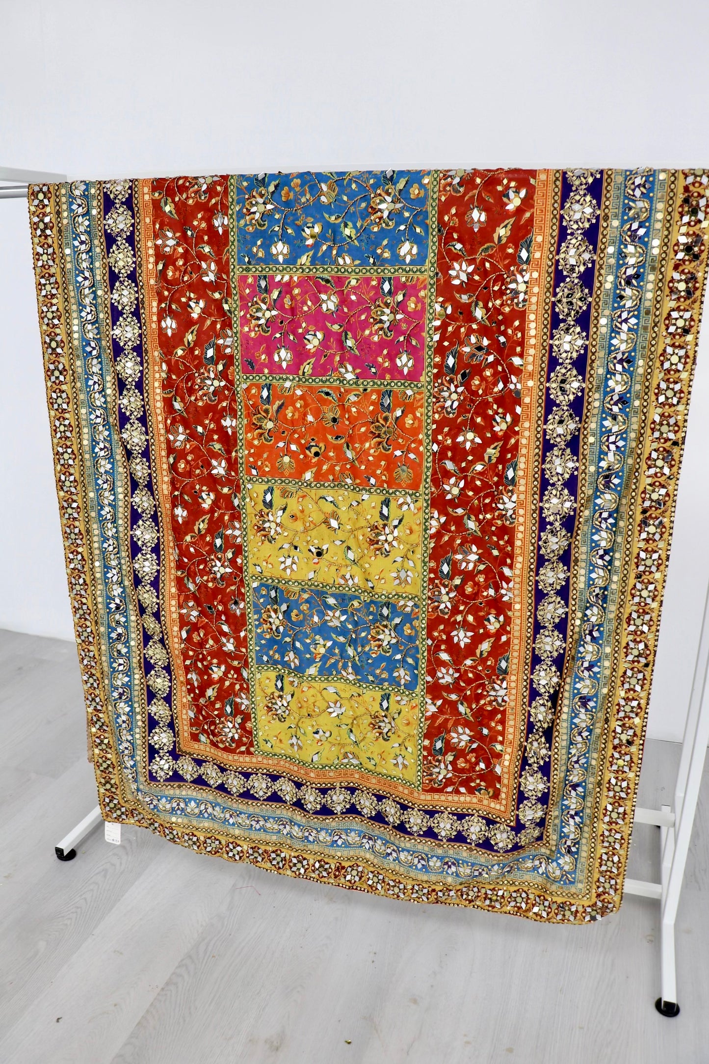 Heavy bead embroidered multi color mirror dupatta