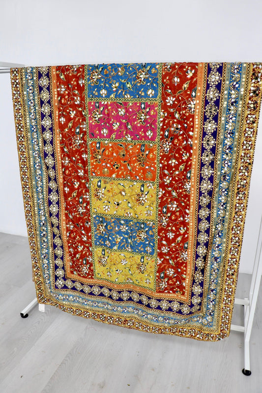 Heavy bead embroidered multi color mirror dupatta