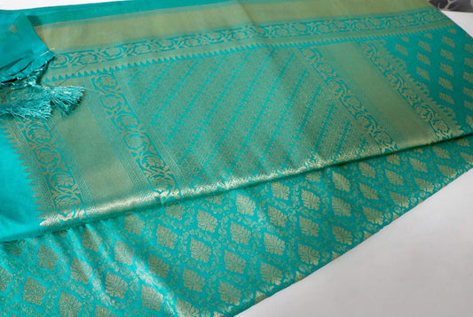 Sea green soft silk banarasi