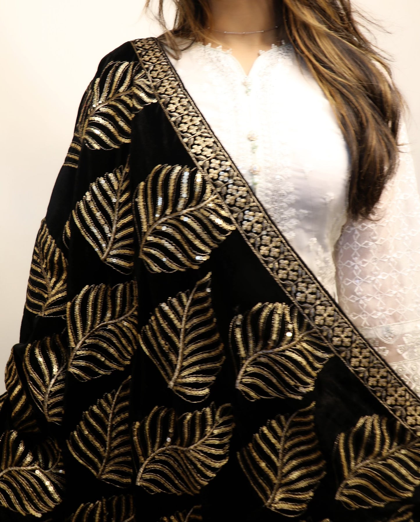Black velvet sequence shawl