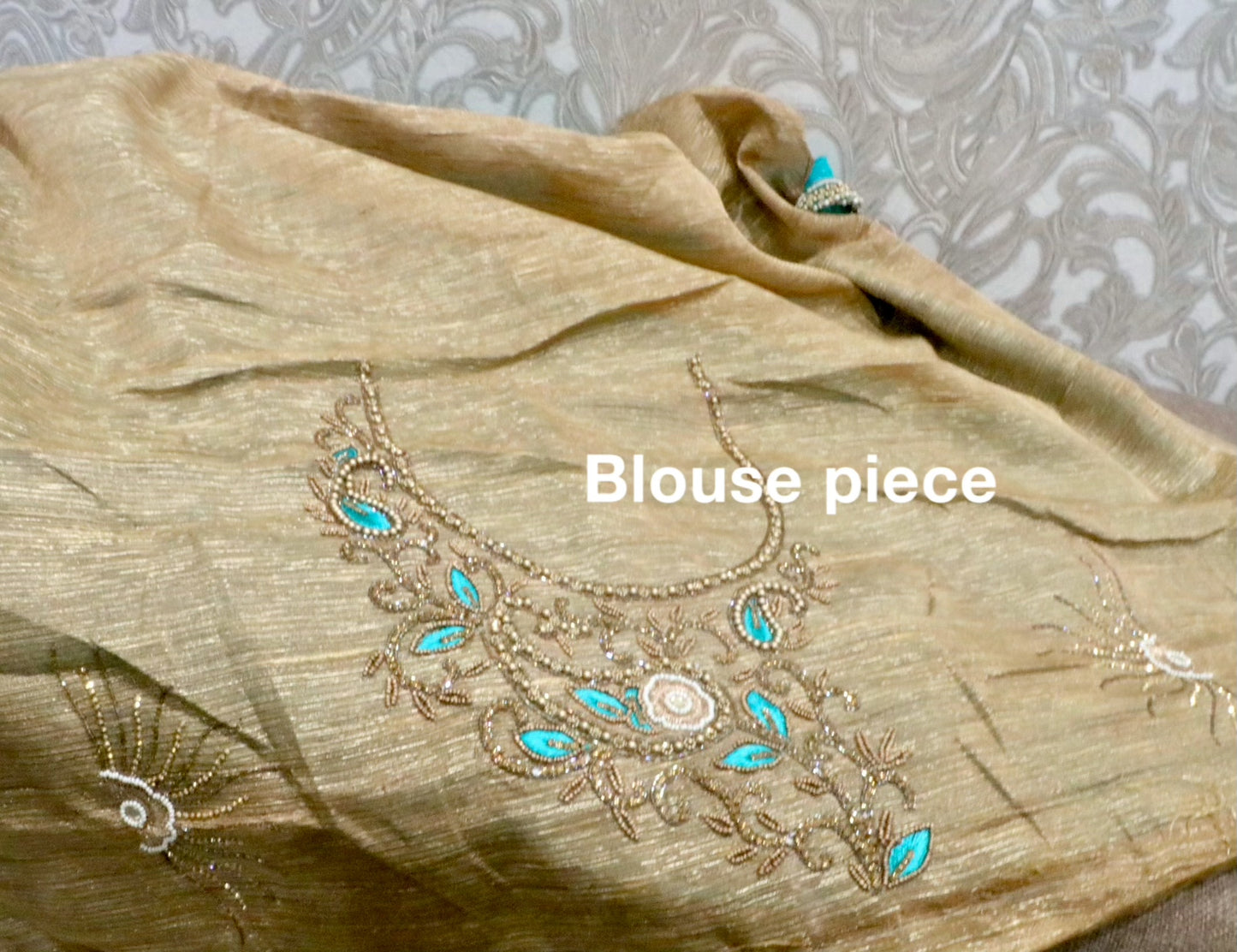 Heavy stone work party saree teal color - Selina Habibti Attire