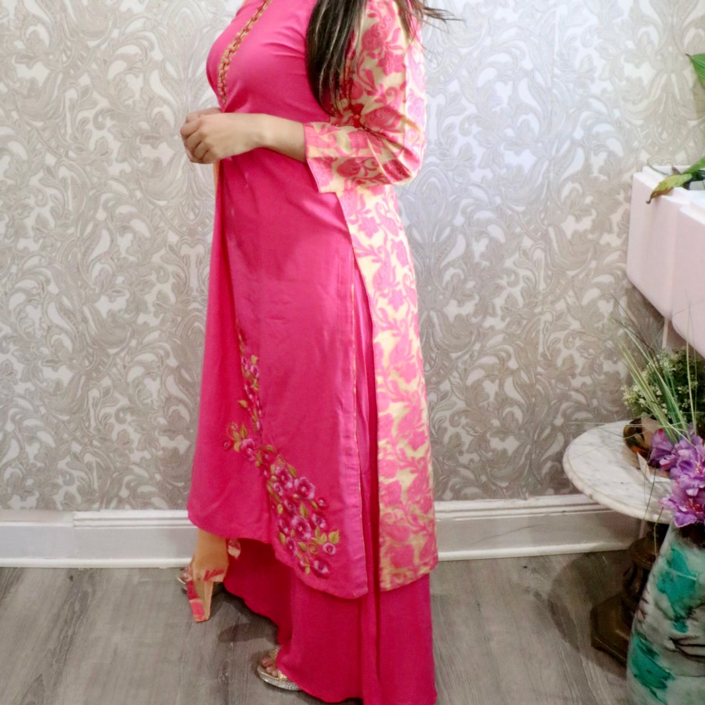 Linen boutique work three piece - Selina Habibti Attire