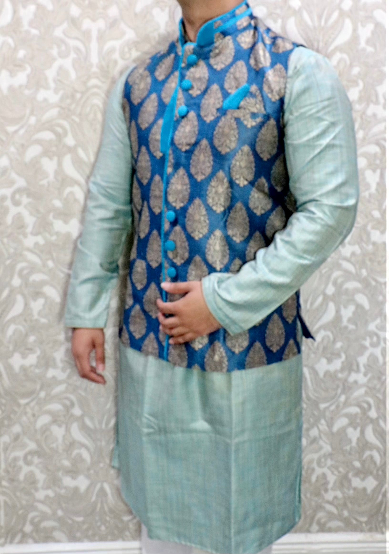 Blue banarasi print vest - Selina Habibti Attire