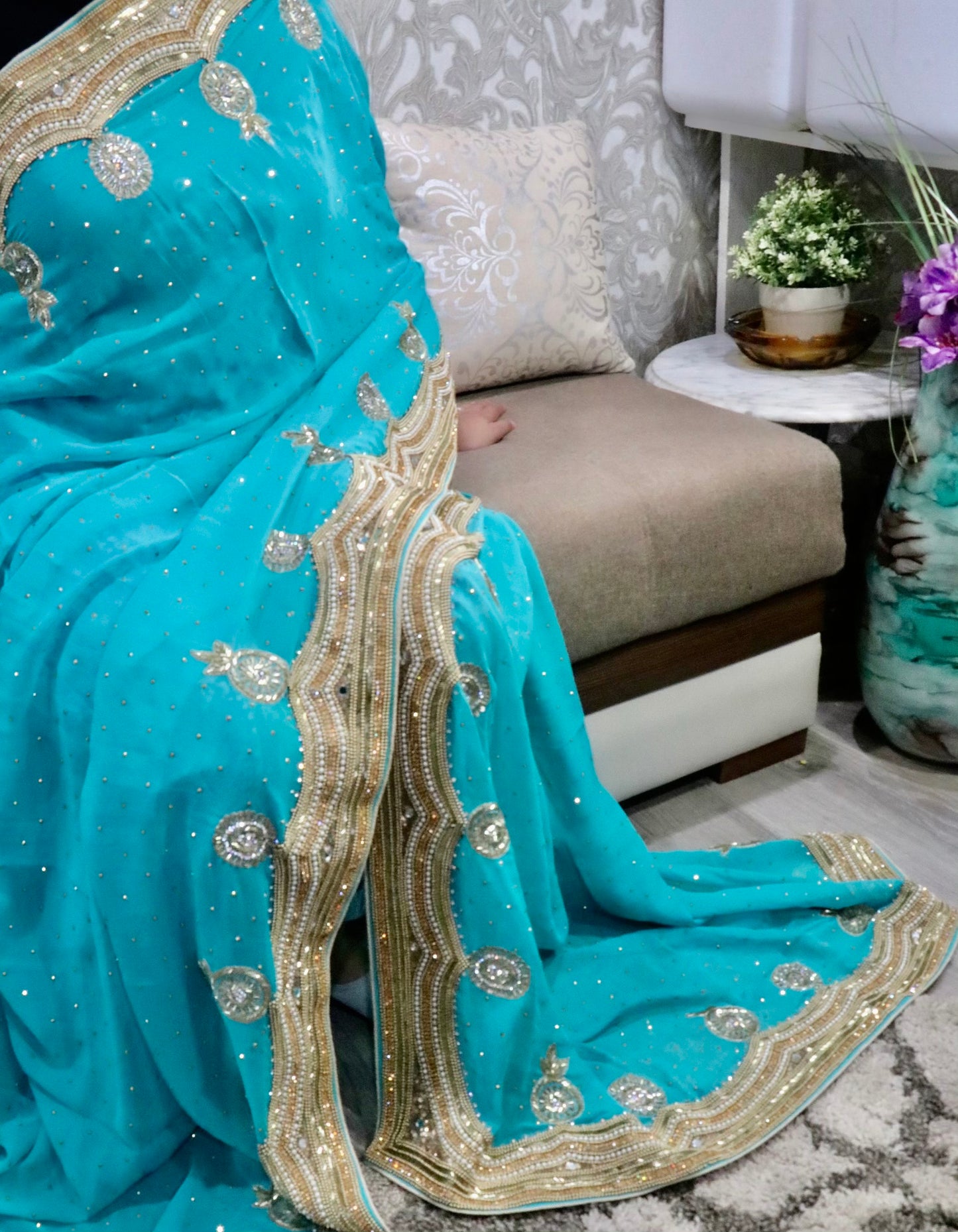 Heavy stone work georgette saree - Selina Habibti Attire