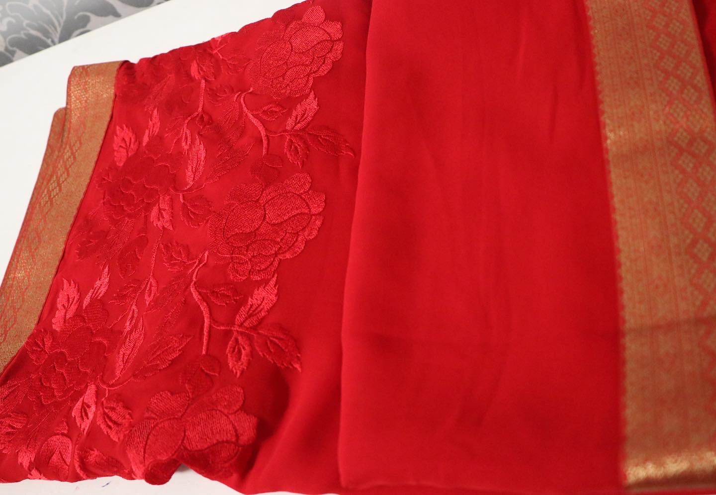 Red georgette south katan saree