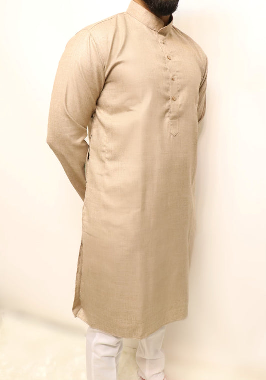 Beige linen kurta set